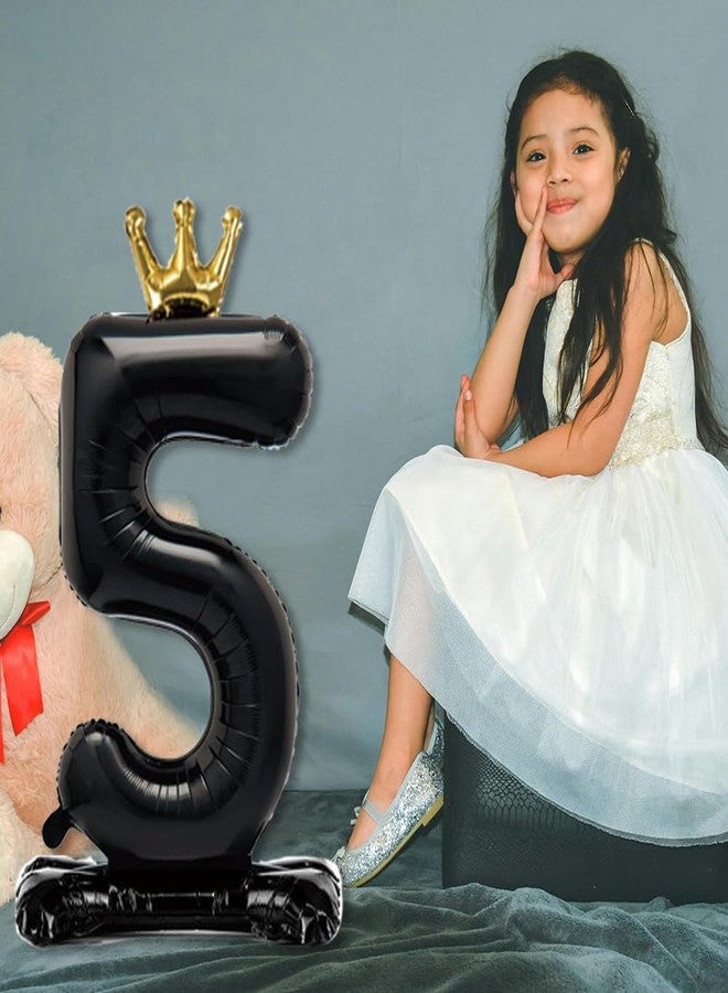 Eoopoon 42 Inch Crown Black Number Balloon 0-9, Number 1 Balloon with Base for Boys Girls 1th Birthday Party Decoration, Anniversary Decor Theme Party Supplies (Black 1) - Image 4